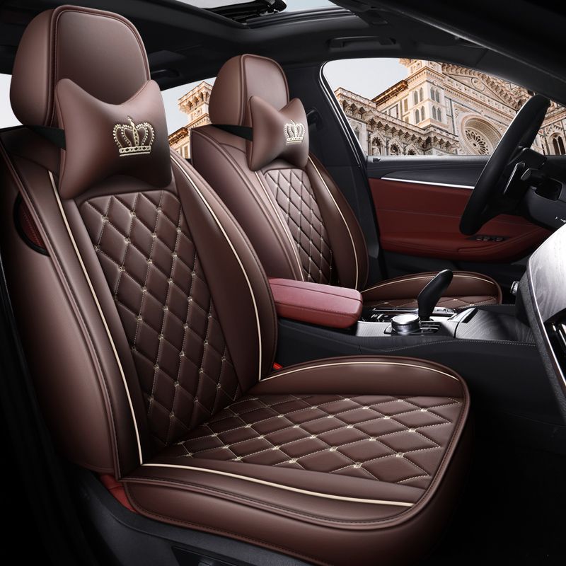 Car Accessories Luxury Full Set Universal Leather Car Seat Cover Waterproof Non-Slip Edge Wrapping Car Seat Protectors