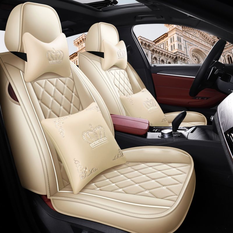 Car Accessories Luxury Full Set Universal Leather Car Seat Cover Waterproof Non-Slip Edge Wrapping Car Seat Protectors